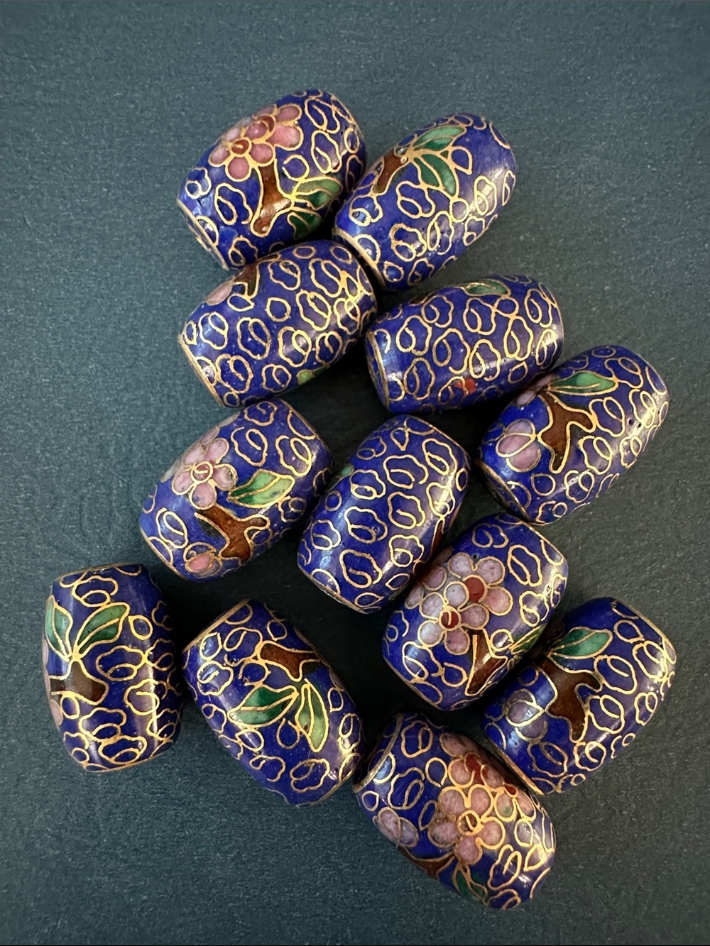 Vintage Cloisonné Large Blue Barrel Beads Bundle